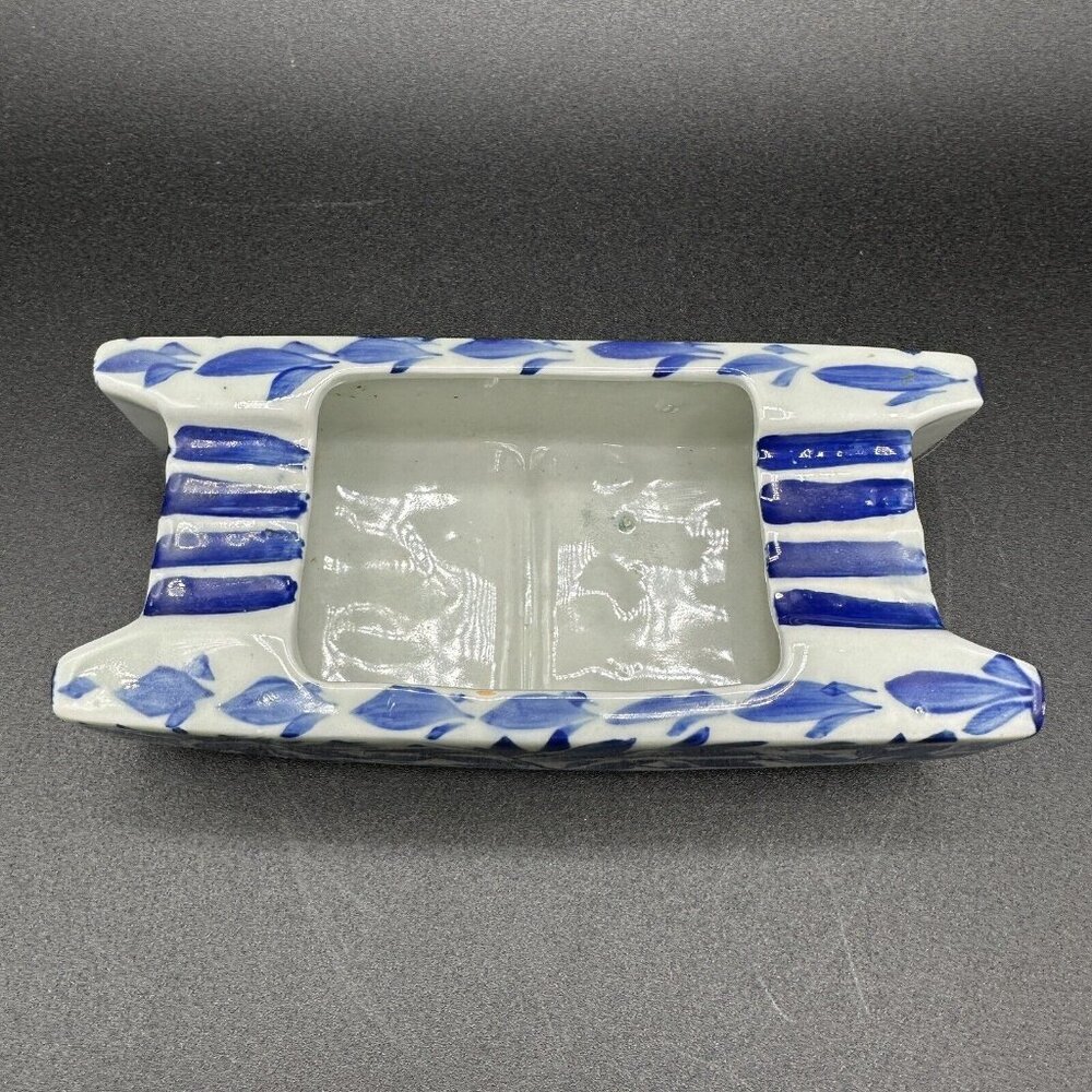 Vintage Blue White Floral Ceramic Ashtray Chinoiserie Pier 1 Thailand 6" - Picture 2 of 7